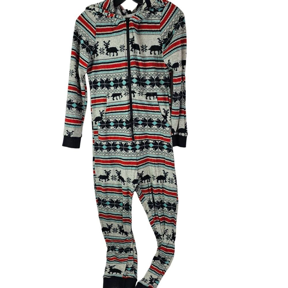 ASOS Pajamas‎ Christmas Women's Hooded Jumpsuit XS Red Reindeer GUC